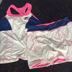 Fila Women's Tank Top and Shorts Set - White, Pink, and Blue